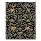 Golden Lotus Chrysanthemum Floral Black Chinoiserie Rug