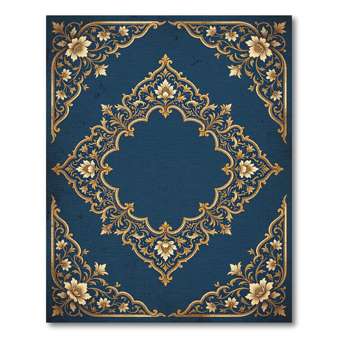 Elegant Gold Floral Navy Medallion Rug