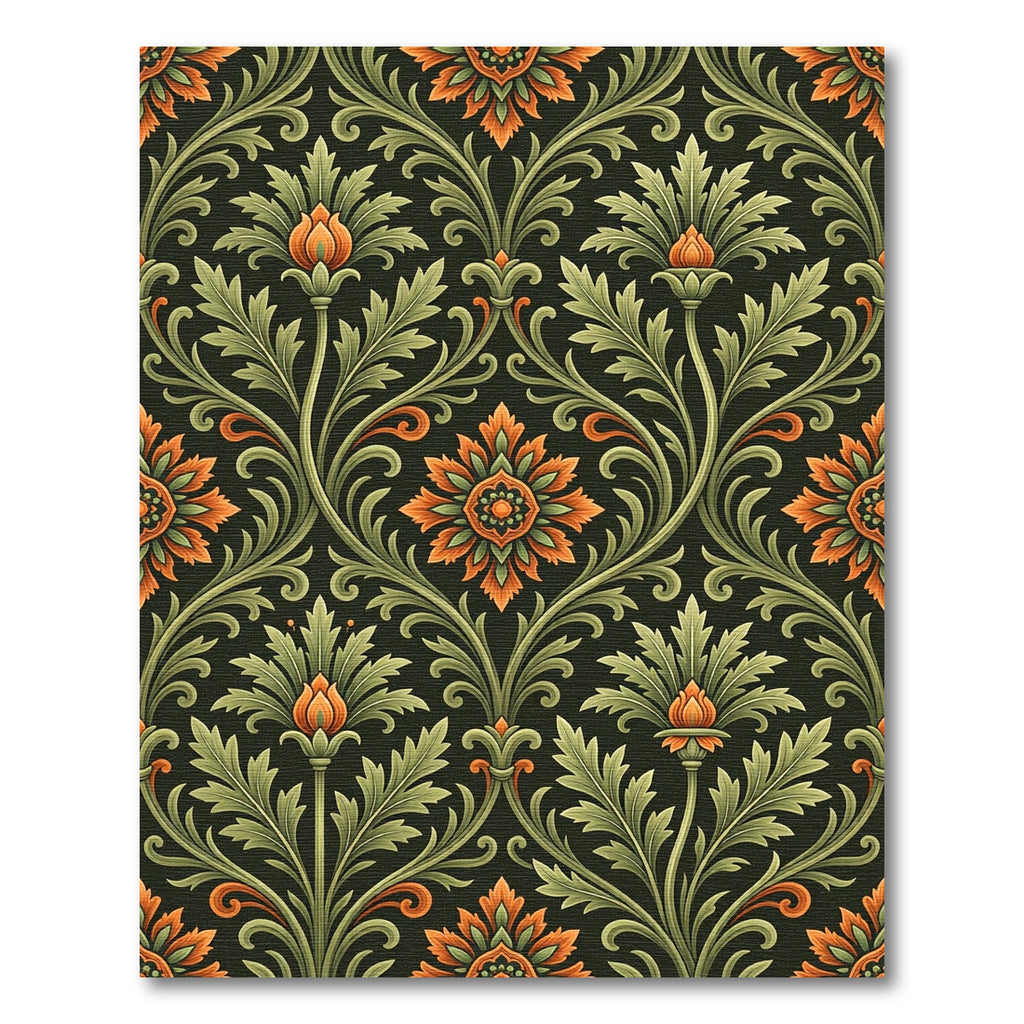 Orange Green Floral Scrollwork Serenity Rug