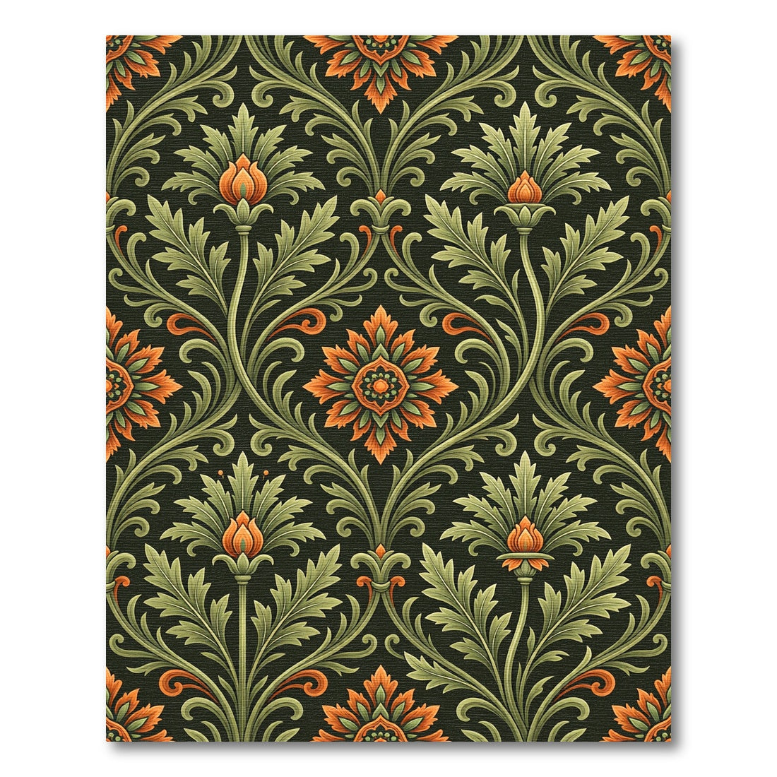 Orange Green Floral Scrollwork Serenity Rug