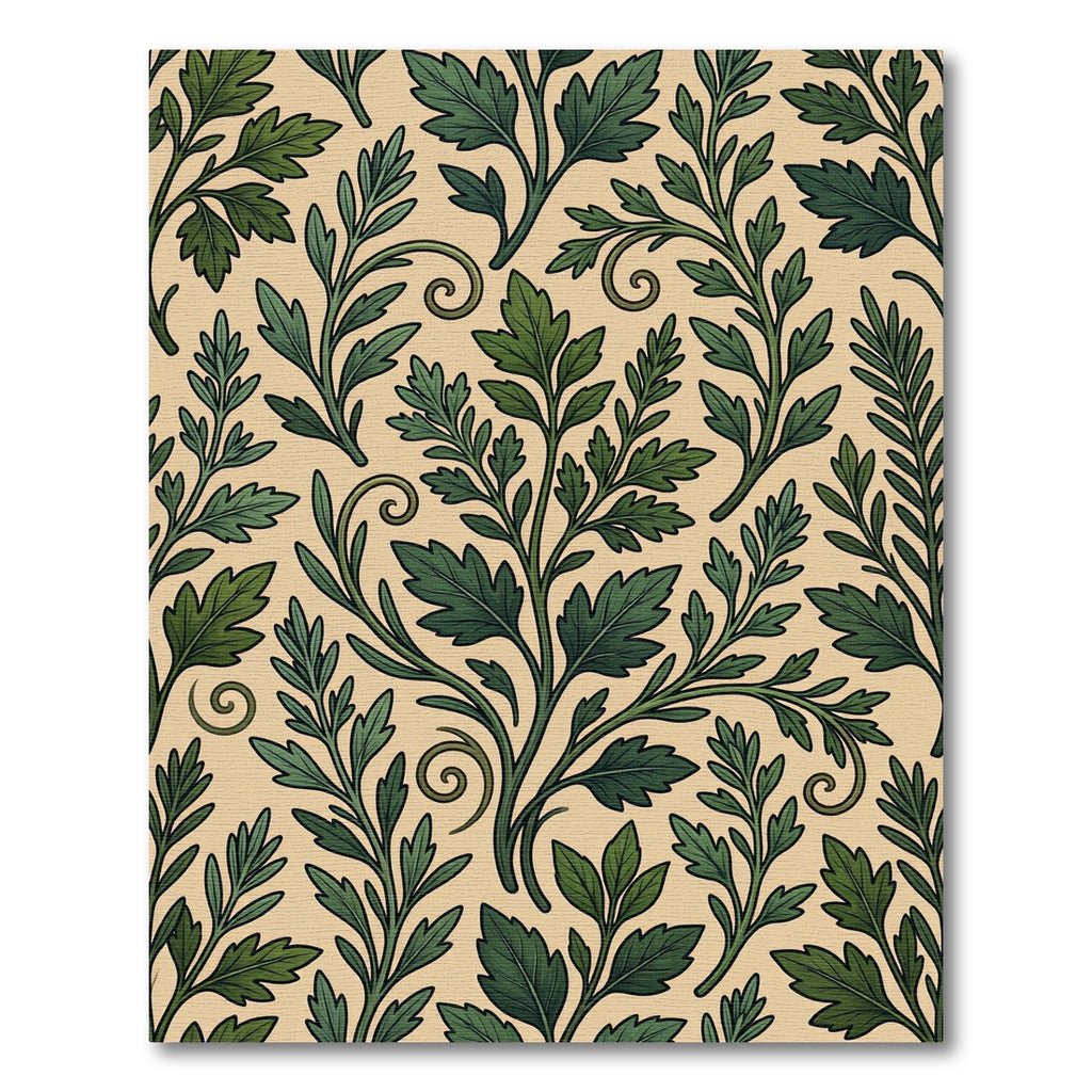 Lush Green Foliage Botanical Scroll Rug