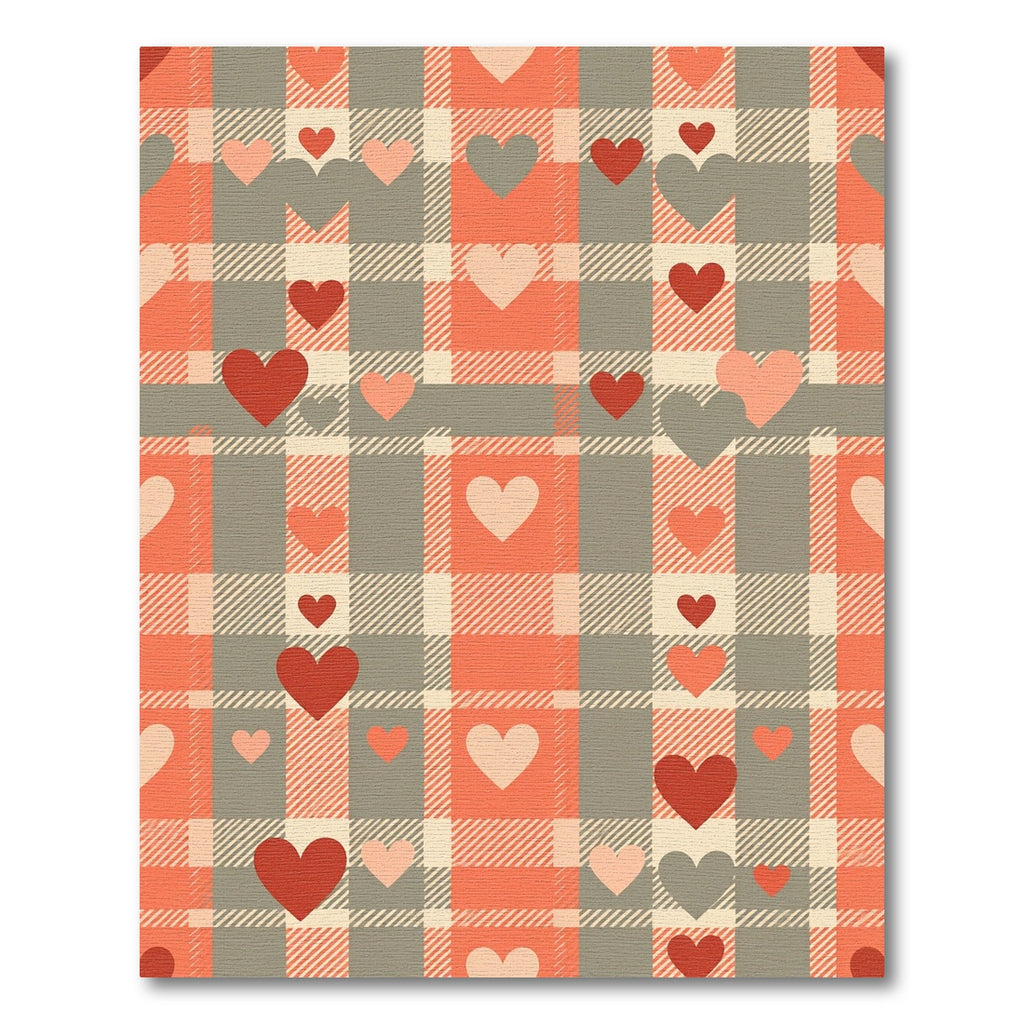 Coral and Gray Heart Plaid Rug