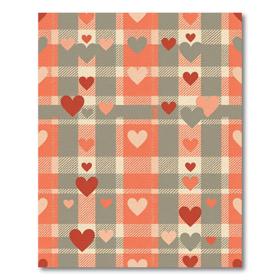 Coral and Gray Heart Plaid Rug