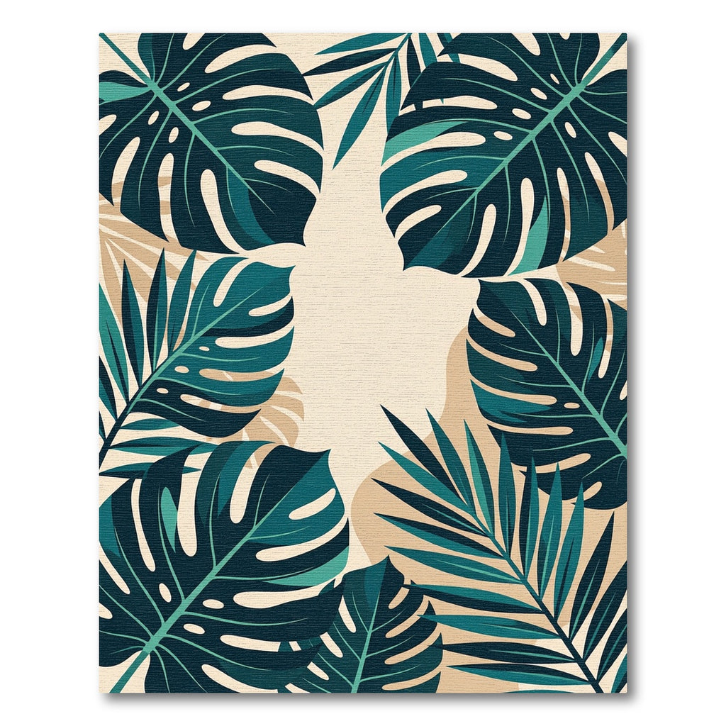 Deep Teal Tropical Leaf Arrangement Rug