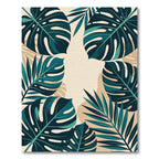 Deep Teal Tropical Leaf Arrangement Rug