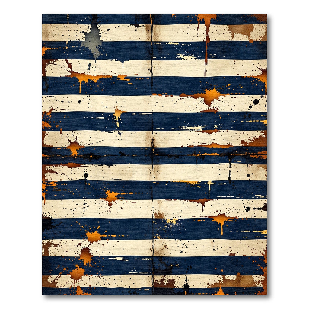 Distressed Navy and Ochre Horizontal Stripes Rug