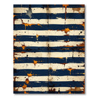 Distressed Navy and Ochre Horizontal Stripes Rug