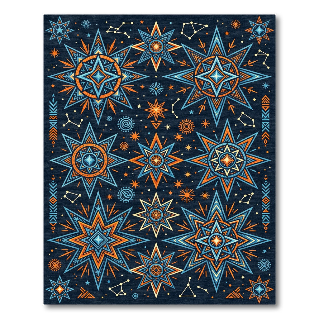 Celestial Starburst Orange Blue Medallion Rug
