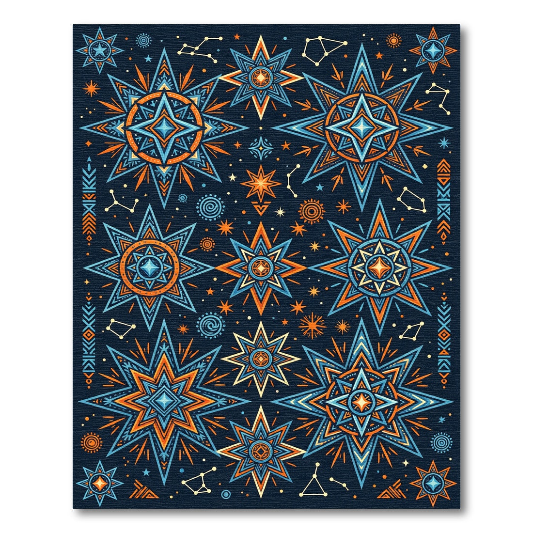Celestial Starburst Orange Blue Medallion Rug