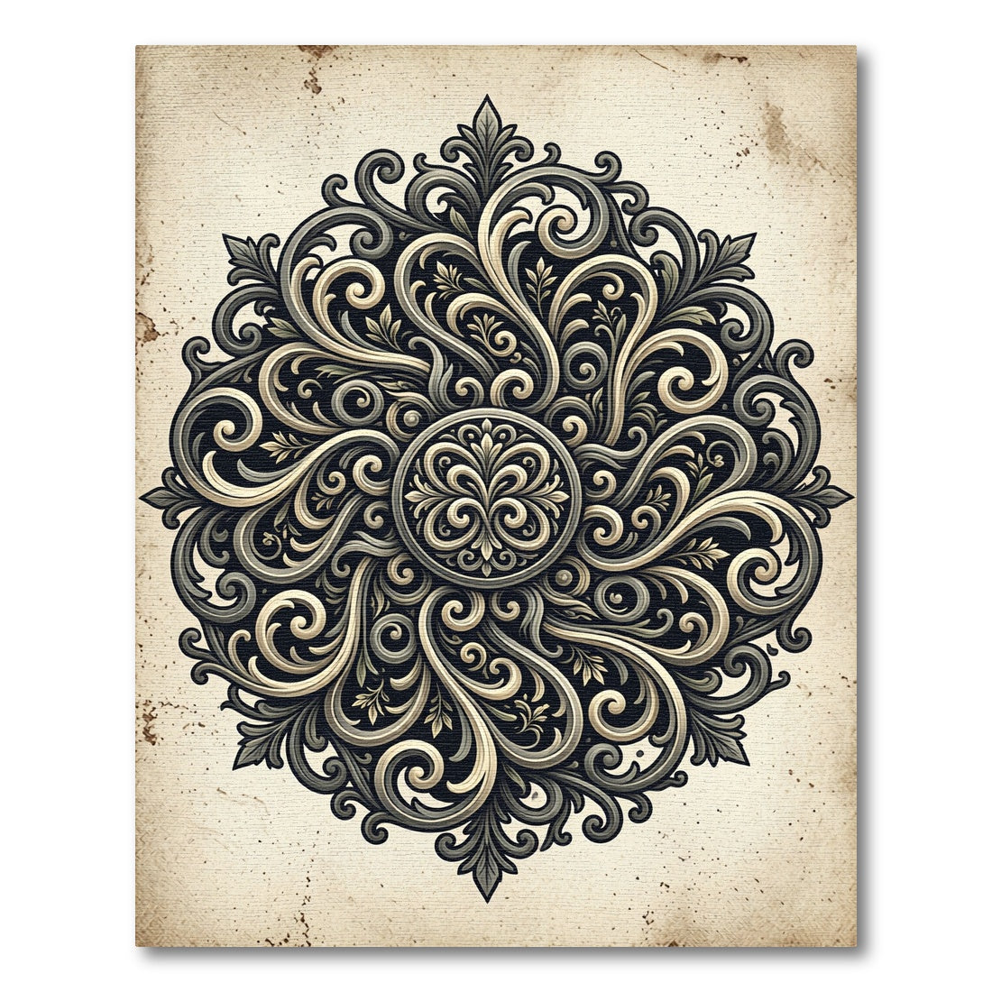 Ornate Gray Floral Mandala Rug