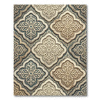 Elegant Cream and Teal Ornate Scrollwork Rug