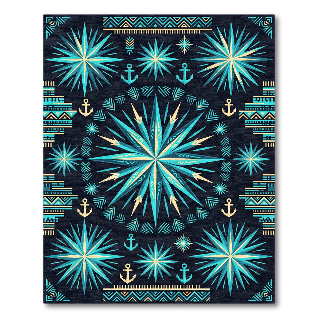 Nautical Teal Star Compass Anchor Rug