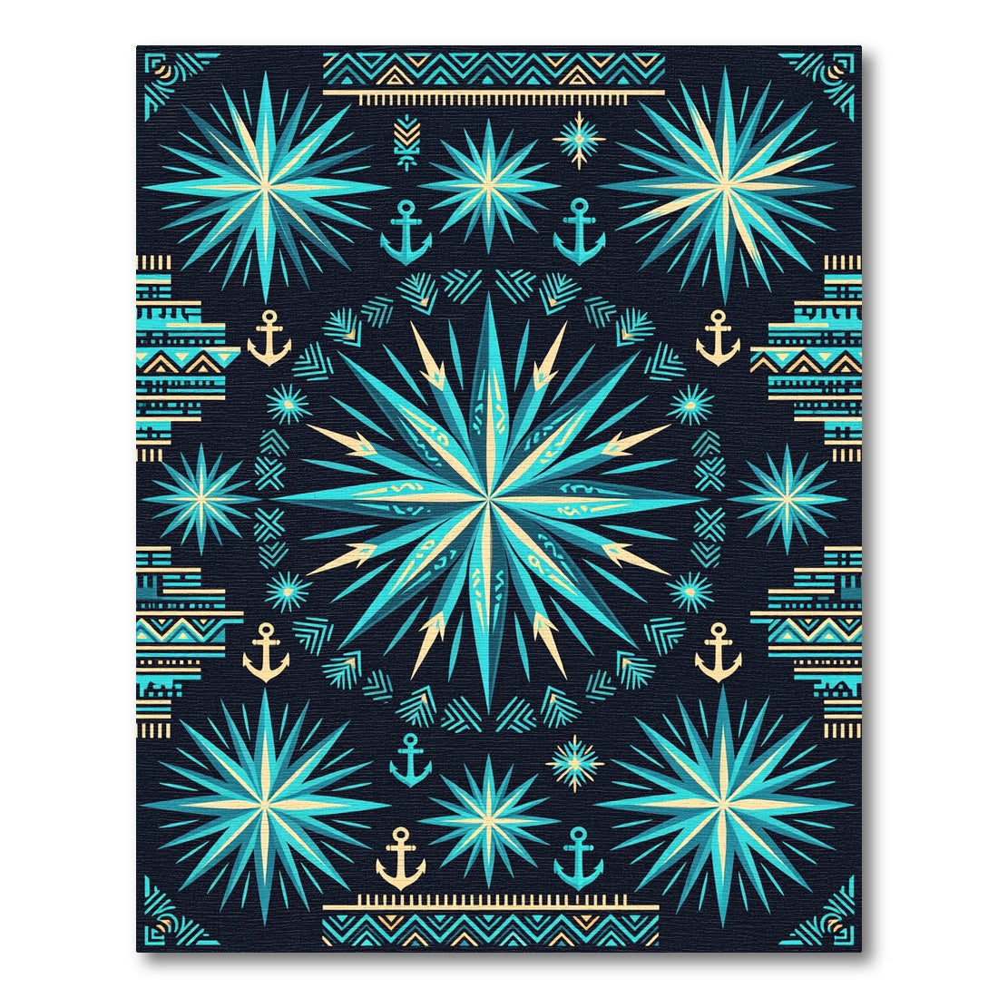 Nautical Teal Star Compass Anchor Rug