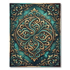 Ornate Teal Gold Scroll Medallion Rug