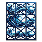 Geometric Grid Blue Ocean Wave Rug