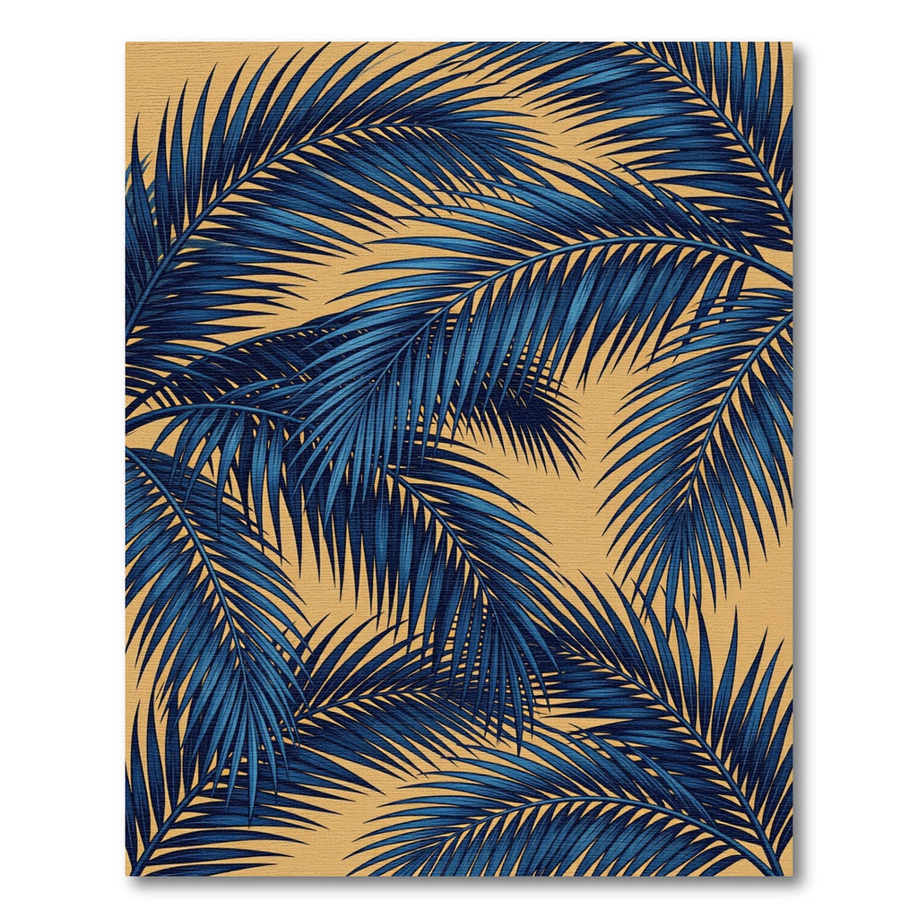 Lush Navy Tropical Palm Leaf Rug