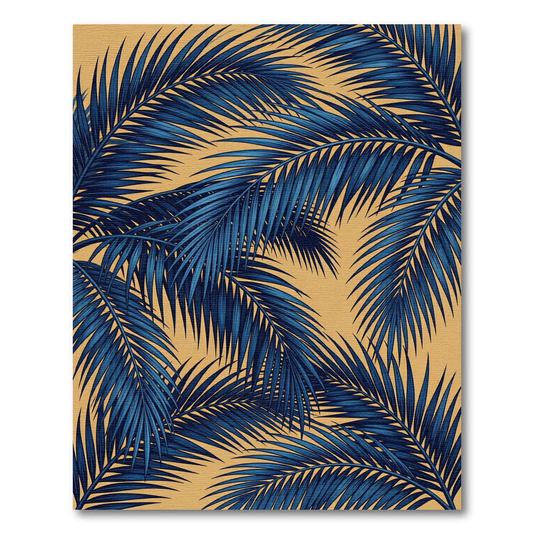 Lush Navy Tropical Palm Leaf Rug