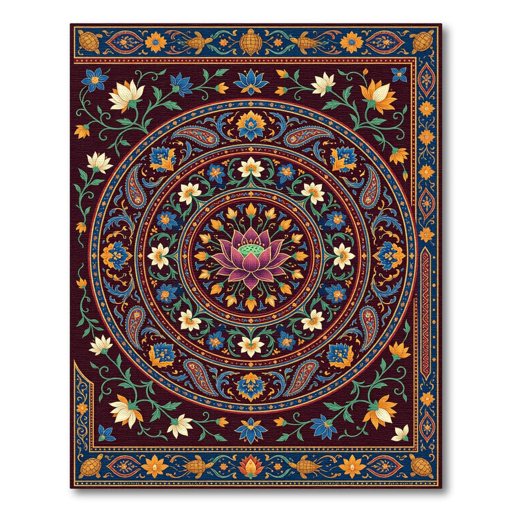 Crimson Lotus Paisley Garden Mandala Rug
