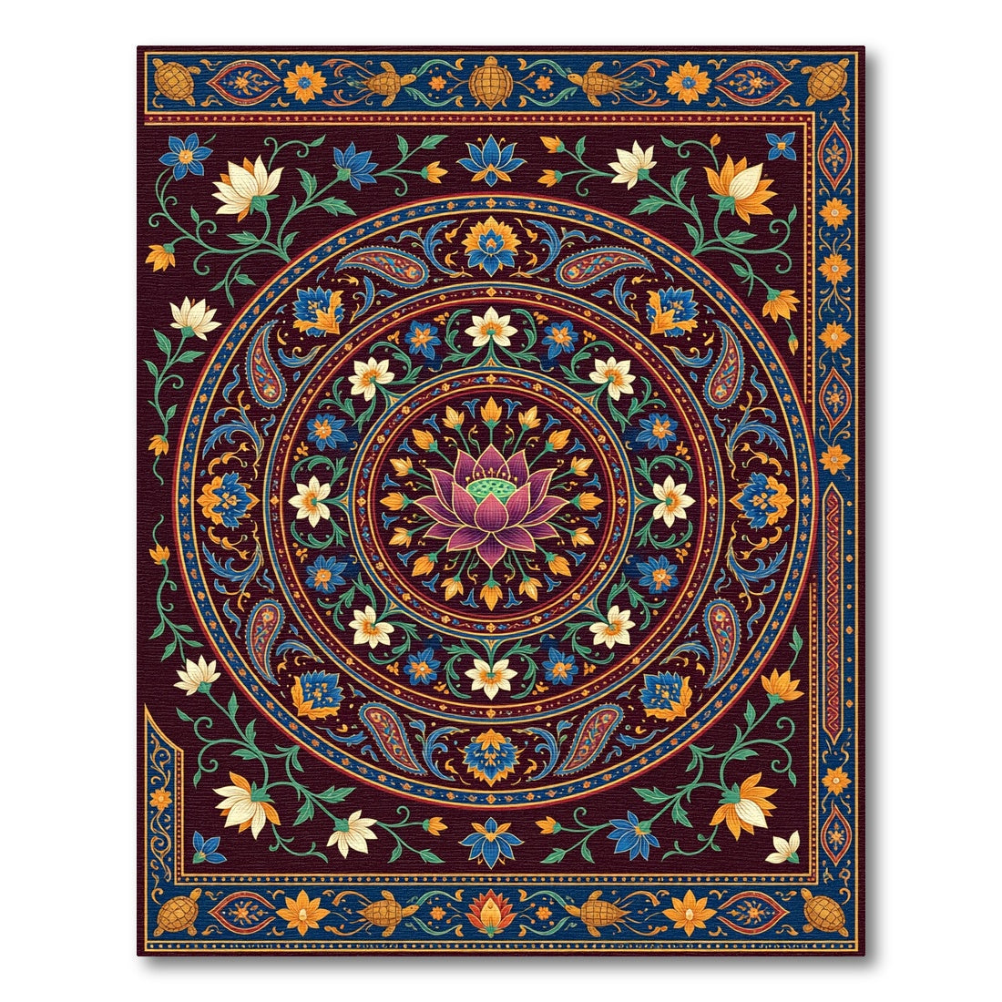 Crimson Lotus Paisley Garden Mandala Rug