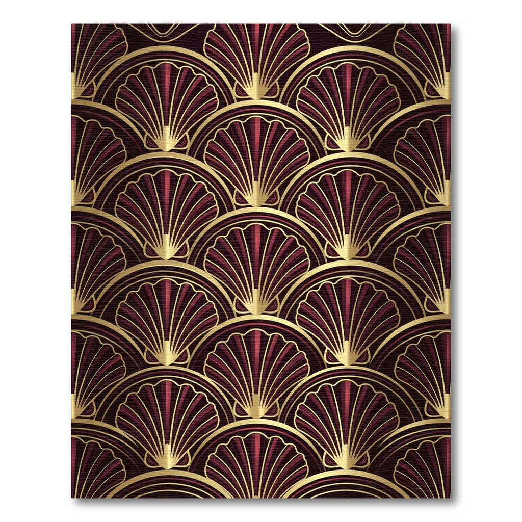 Art Deco Burgundy Gold Fan Shell Rug