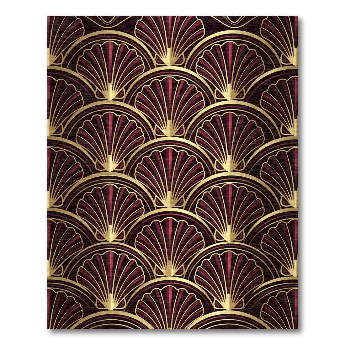 Art Deco Burgundy Gold Fan Shell Rug