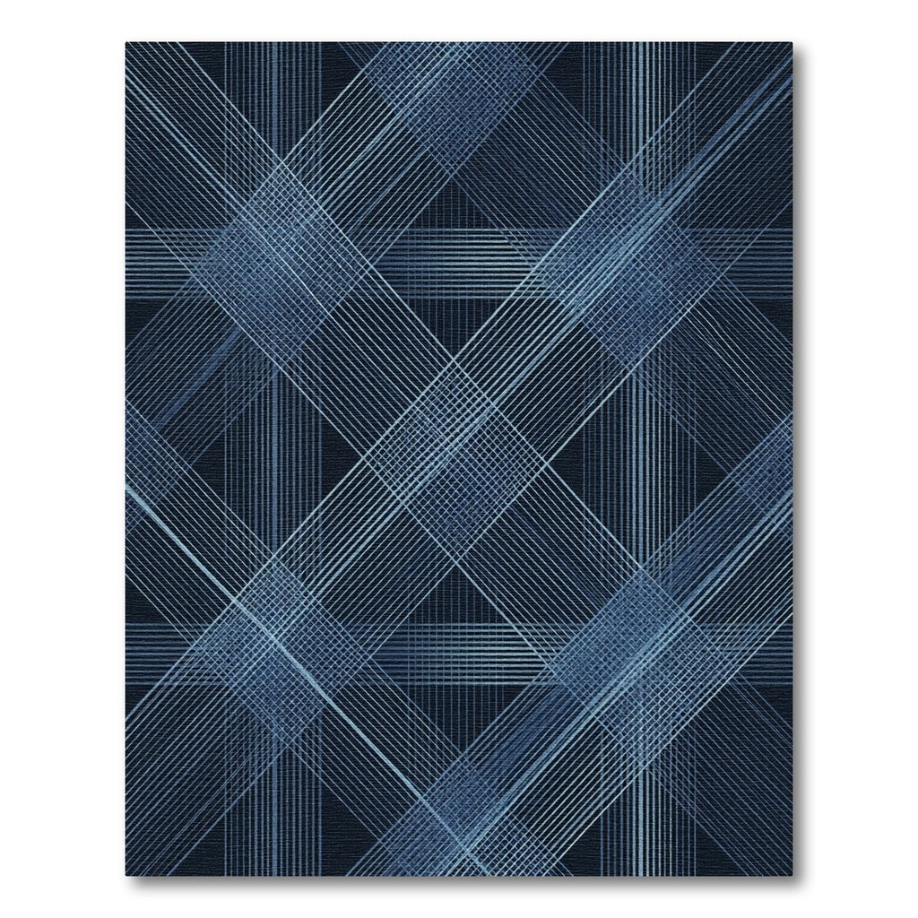 Modern Navy Blue Linear Grid Rug