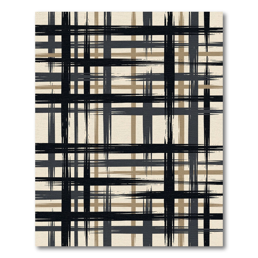 Brushstroke Plaid Black Gray Tan Rug