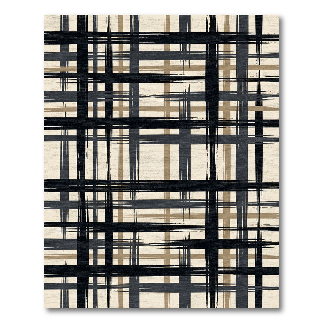 Brushstroke Plaid Black Gray Tan Rug