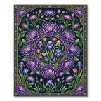 Ornate Purple Chrysanthemum Iris Floral Medallion Rug