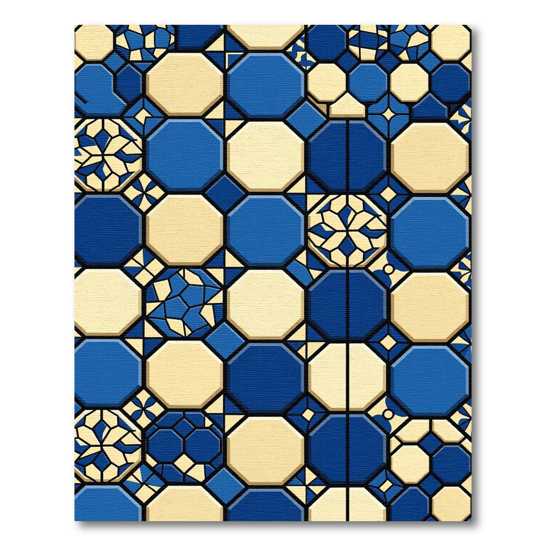 Geometric Navy and Cream Octagon Tile Rug