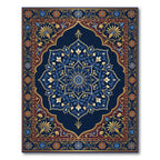 Ornate Navy Golden Floral Medallion Rug