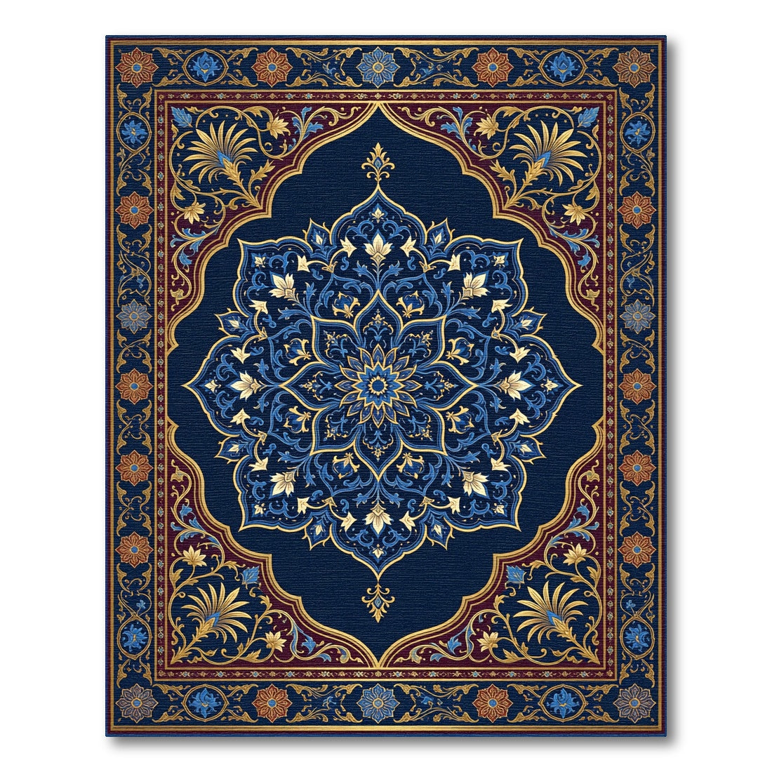 Ornate Navy Golden Floral Medallion Rug