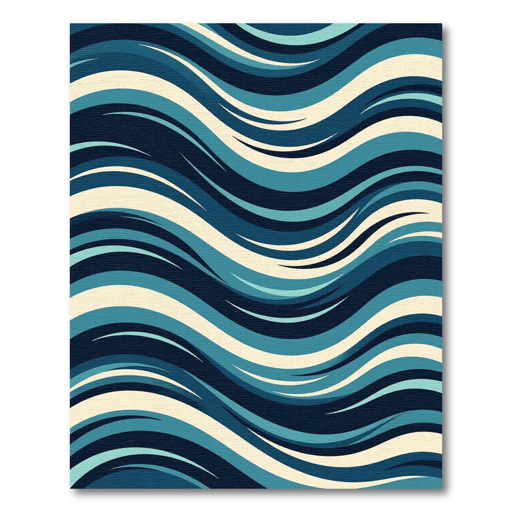 Modern Navy and Teal Abstract Waves Rug