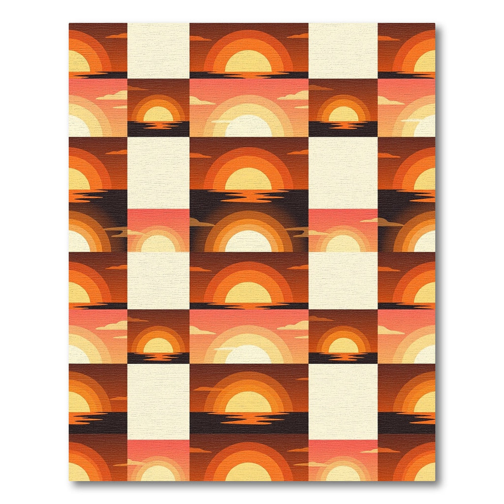 Retro Sunset Horizon Squares Rug