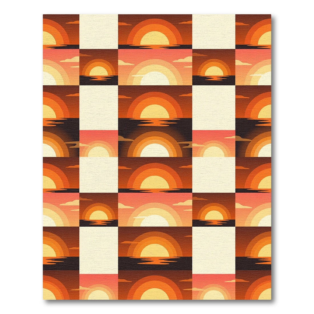Retro Sunset Horizon Squares Rug