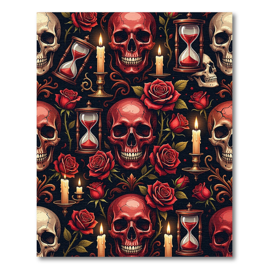 Gothic Red Skull Hourglass Rose Art Rug
