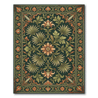 Earthy Forest Green Ornate Botanical Area Rug