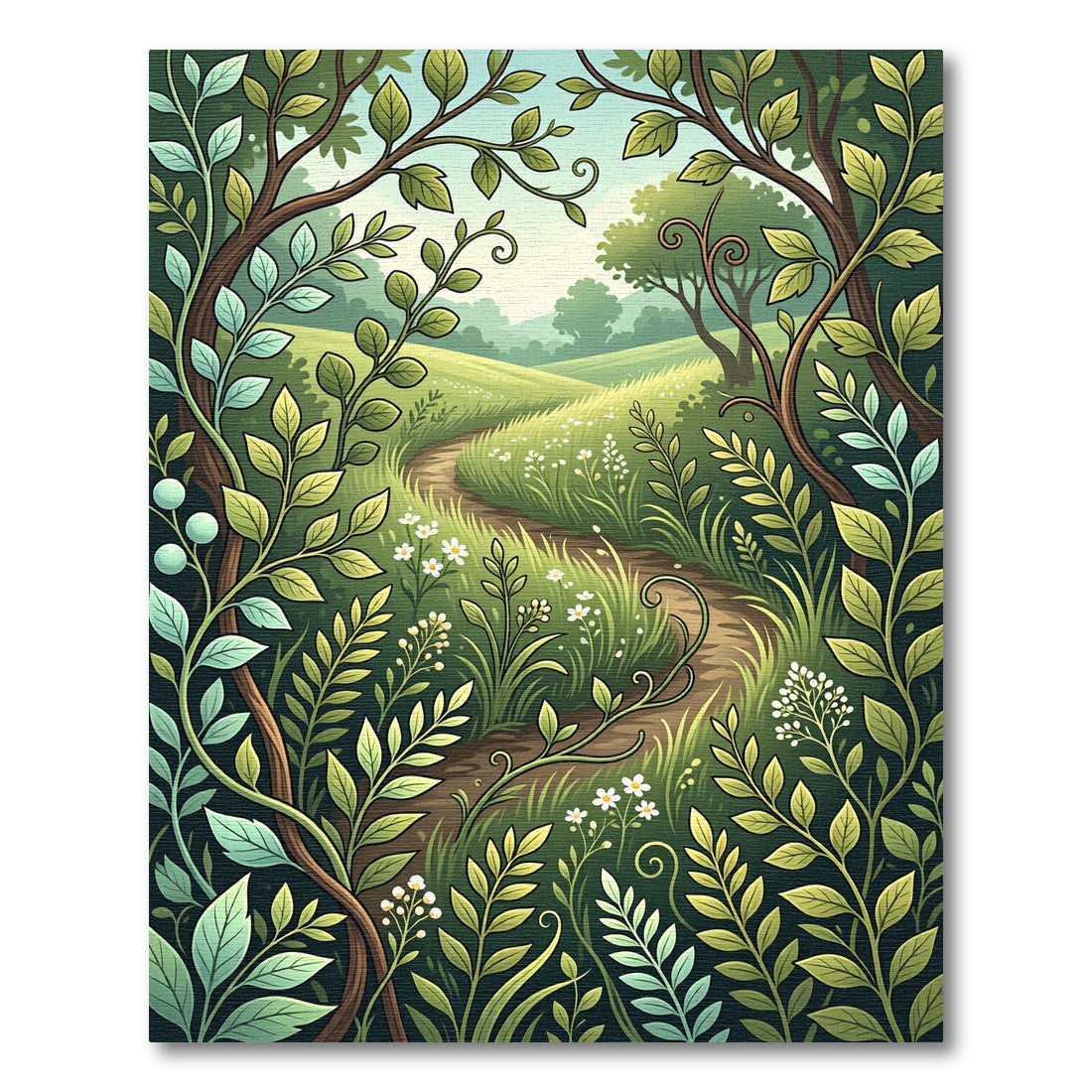 Enchanted Green Meadow Path Forest Rug