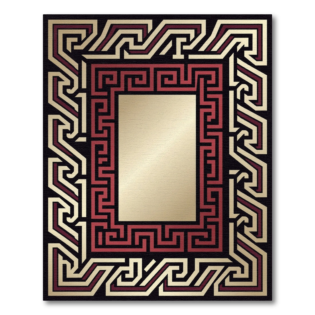 Geometric Red Gold Maze Frame Rug
