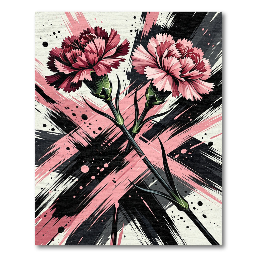 Abstract Carnation Pink and Black Brushstroke Rug