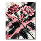 Abstract Carnation Pink and Black Brushstroke Rug
