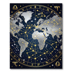 Celestial Golden Constellation World Map Rug