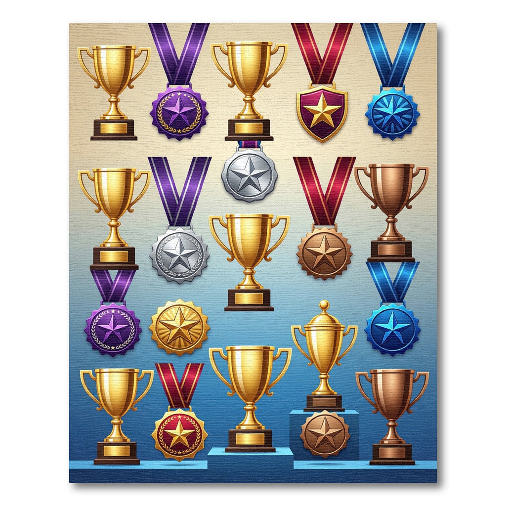 Golden Trophies and Medals Composition Rug
