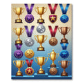 Golden Trophies and Medals Composition Rug