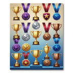 Golden Trophies and Medals Composition Rug