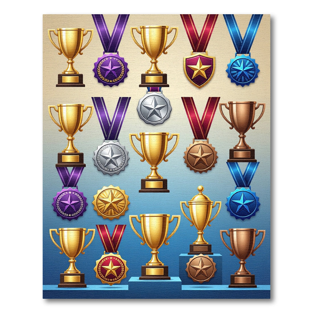 Golden Trophies and Medals Composition Rug