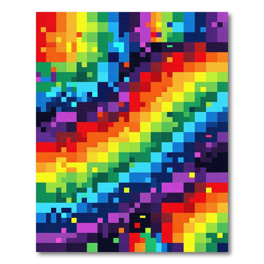 Vibrant Rainbow Pixel Art Abstract Rug