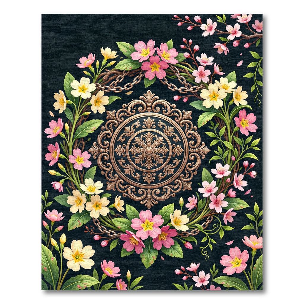 Ornate Pink Primrose Floral Circular Medallion Rug