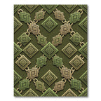 Olive Green Ornate Interlocking Geometric Diamond Rug