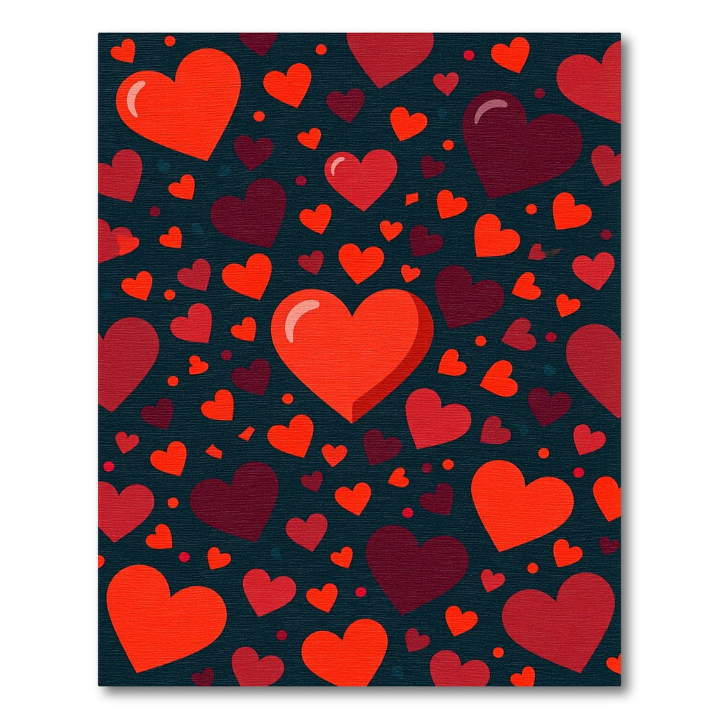 Vibrant Red Heart Scattered Dark Backdrop Rug